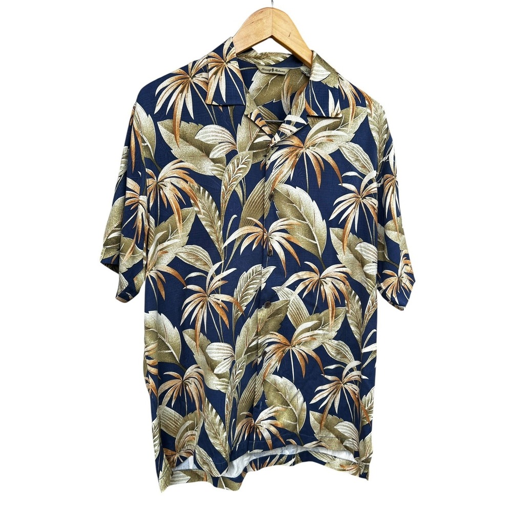 Tommy Bahama Shirt Mens Sm Silk Floral Blue‎ Green Tripical Hawaiian Button Up